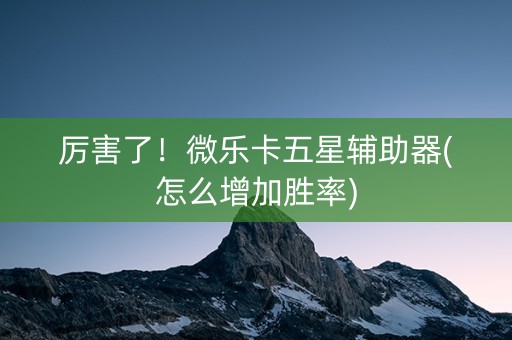 厉害了！微乐卡五星辅助器(怎么增加胜率)