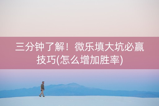三分钟了解！微乐填大坑必赢技巧(怎么增加胜率)
