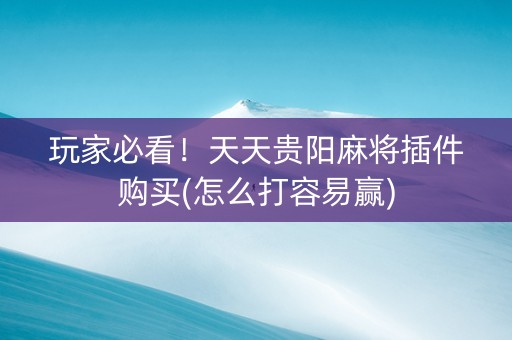 玩家必看！天天贵阳麻将插件购买(怎么打容易赢)