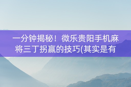 一分钟揭秘！微乐贵阳手机麻将三丁拐赢的技巧(其实是有挂确实有挂)
