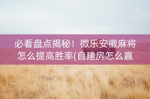 必看盘点揭秘！微乐安徽麻将怎么提高胜率(自建房怎么赢)