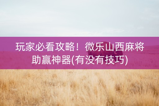 玩家必看攻略！微乐山西麻将助赢神器(有没有技巧)
