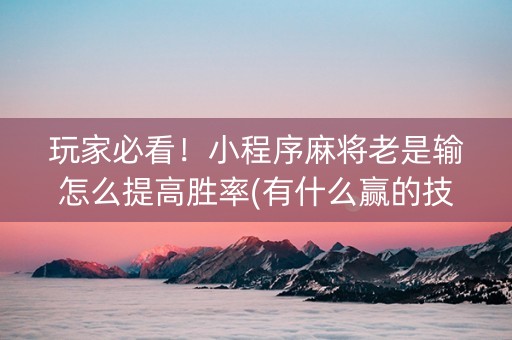 玩家必看！小程序麻将老是输怎么提高胜率(有什么赢的技巧)