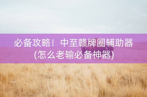 必备攻略！中至赣牌圈辅助器(怎么老输必备神器)