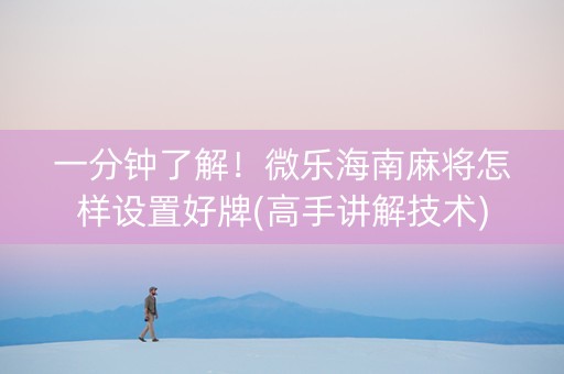一分钟了解！微乐海南麻将怎样设置好牌(高手讲解技术)