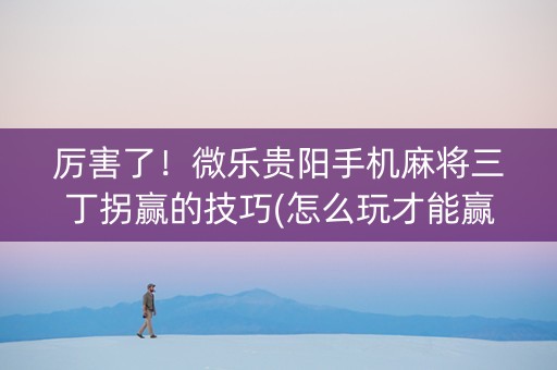 厉害了！微乐贵阳手机麻将三丁拐赢的技巧(怎么玩才能赢)