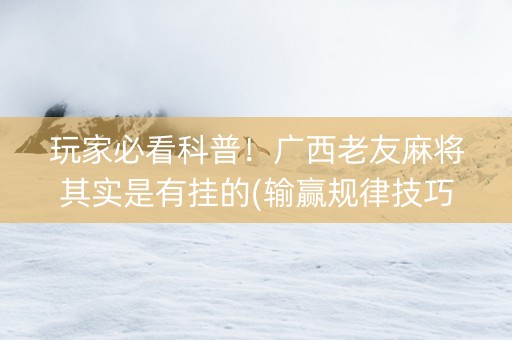玩家必看科普！广西老友麻将其实是有挂的(输赢规律技巧)