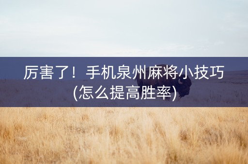 厉害了！手机泉州麻将小技巧(怎么提高胜率)