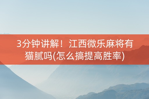 3分钟讲解！江西微乐麻将有猫腻吗(怎么搞提高胜率)