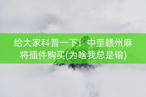 给大家科普一下！中至赣州麻将插件购买(为啥我总是输)