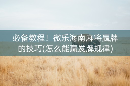 必备教程！微乐海南麻将赢牌的技巧(怎么能赢发牌规律)
