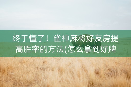 终于懂了！雀神麻将好友房提高胜率的方法(怎么拿到好牌)