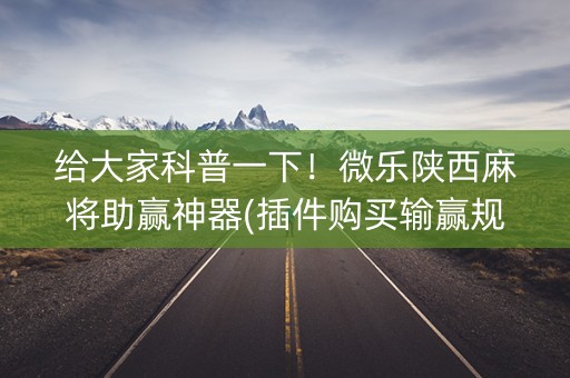给大家科普一下！微乐陕西麻将助赢神器(插件购买输赢规律)