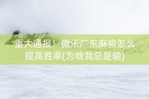 重大通报！微乐广东麻将怎么提高胜率(为啥我总是输)