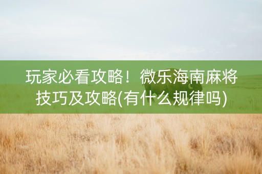 玩家必看攻略！微乐海南麻将技巧及攻略(有什么规律吗)