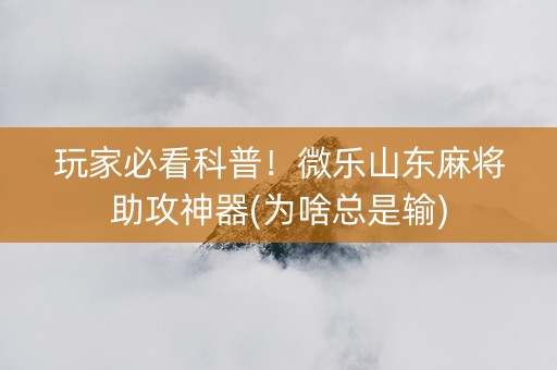 玩家必看科普！微乐山东麻将助攻神器(为啥总是输)