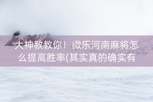 大神教教你！微乐河南麻将怎么提高胜率(其实真的确实有挂)