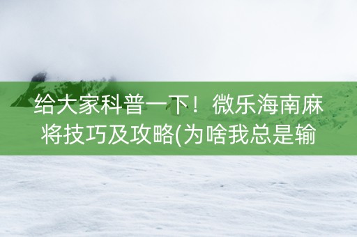 给大家科普一下！微乐海南麻将技巧及攻略(为啥我总是输)