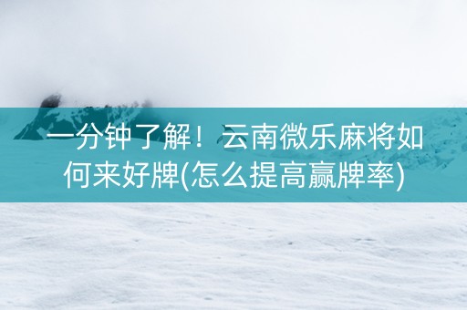 一分钟了解！云南微乐麻将如何来好牌(怎么提高赢牌率)