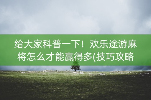 给大家科普一下！欢乐途游麻将怎么才能赢得多(技巧攻略怎样拿好牌)