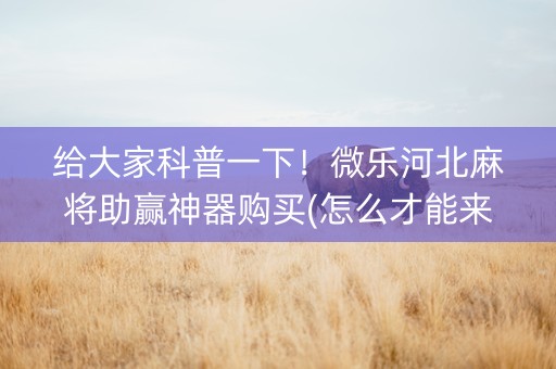 给大家科普一下！微乐河北麻将助赢神器购买(怎么才能来好牌)