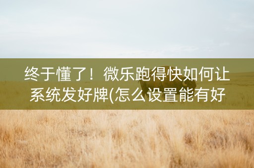 终于懂了！微乐跑得快如何让系统发好牌(怎么设置能有好牌)