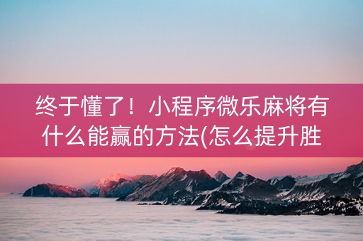 终于懂了！小程序微乐麻将有什么能赢的方法(怎么提升胜率)