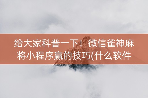 给大家科普一下！微信雀神麻将小程序赢的技巧(什么软件可以赢)