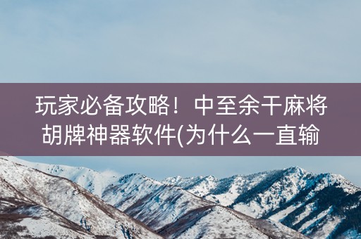 玩家必备攻略！中至余干麻将胡牌神器软件(为什么一直输)