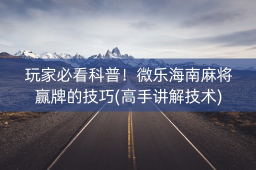 玩家必看科普！微乐海南麻将赢牌的技巧(高手讲解技术)