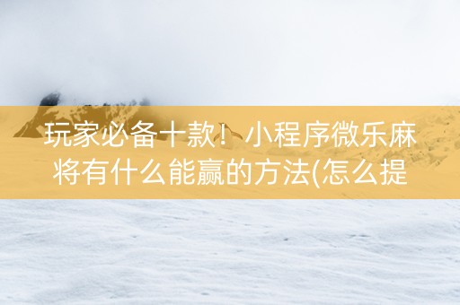 玩家必备十款！小程序微乐麻将有什么能赢的方法(怎么提升胜率)