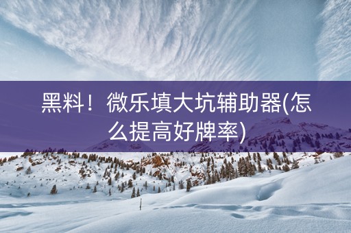 黑料！微乐填大坑辅助器(怎么提高好牌率)