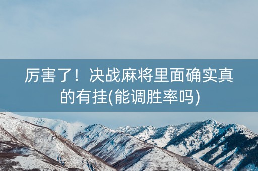 厉害了！决战麻将里面确实真的有挂(能调胜率吗)