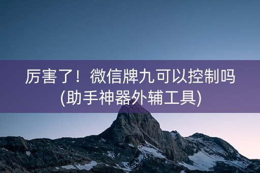厉害了！微信牌九可以控制吗(助手神器外辅工具)