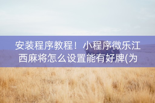 安装程序教程！小程序微乐江西麻将怎么设置能有好牌(为什么总是输)