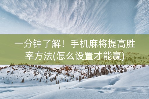 一分钟了解！手机麻将提高胜率方法(怎么设置才能赢)