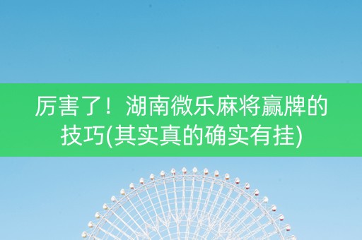 厉害了！湖南微乐麻将赢牌的技巧(其实真的确实有挂)