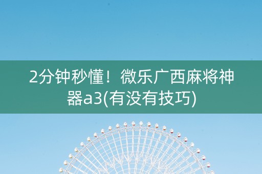 2分钟秒懂！微乐广西麻将神器a3(有没有技巧)