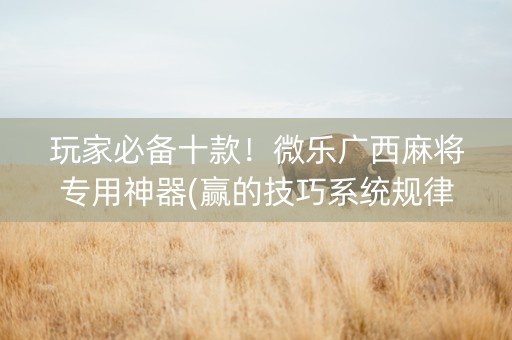 玩家必备十款！微乐广西麻将专用神器(赢的技巧系统规律)