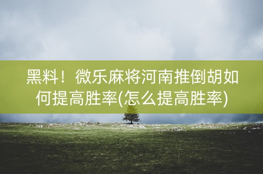 黑料！微乐麻将河南推倒胡如何提高胜率(怎么提高胜率)