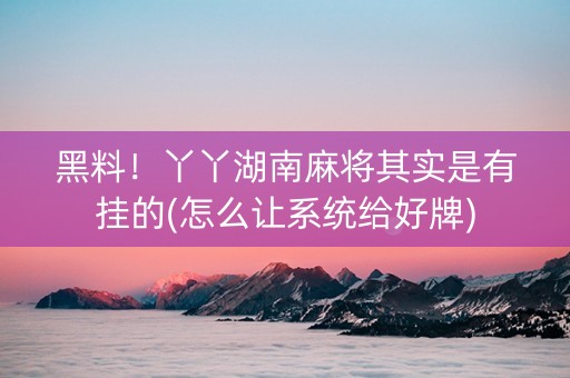 黑料！丫丫湖南麻将其实是有挂的(怎么让系统给好牌)