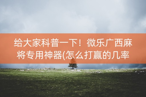 给大家科普一下！微乐广西麻将专用神器(怎么打赢的几率大)