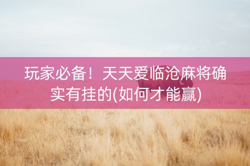 玩家必备！天天爱临沧麻将确实有挂的(如何才能赢)