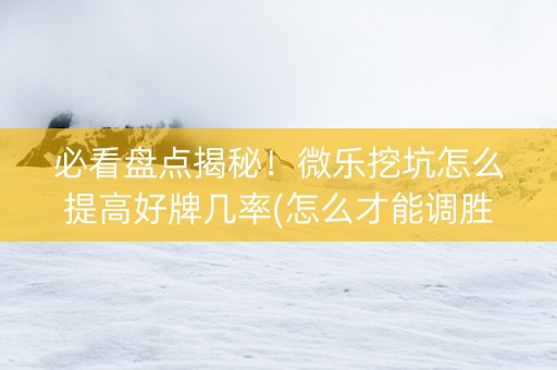 必看盘点揭秘！微乐挖坑怎么提高好牌几率(怎么才能调胜率)