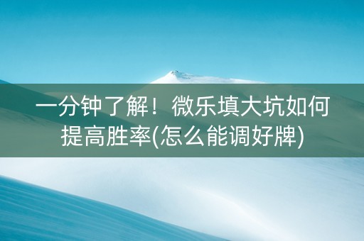 一分钟了解！微乐填大坑如何提高胜率(怎么能调好牌)