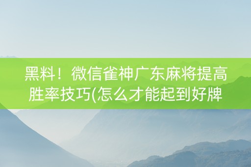黑料！微信雀神广东麻将提高胜率技巧(怎么才能起到好牌)