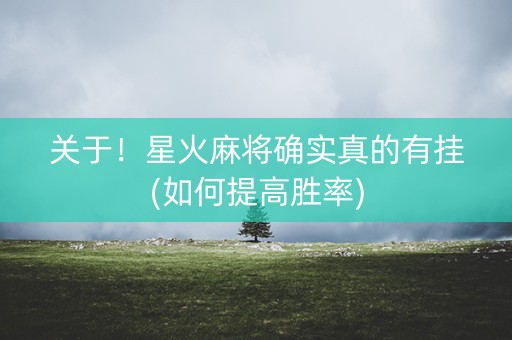 关于！星火麻将确实真的有挂(如何提高胜率)