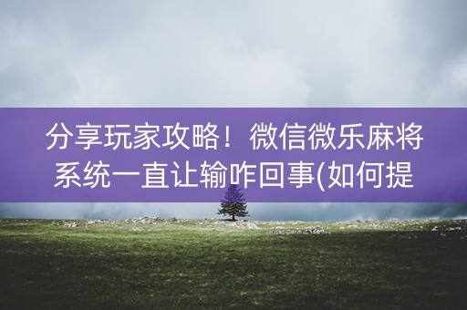 分享玩家攻略！微信微乐麻将系统一直让输咋回事(如何提高胡牌率)