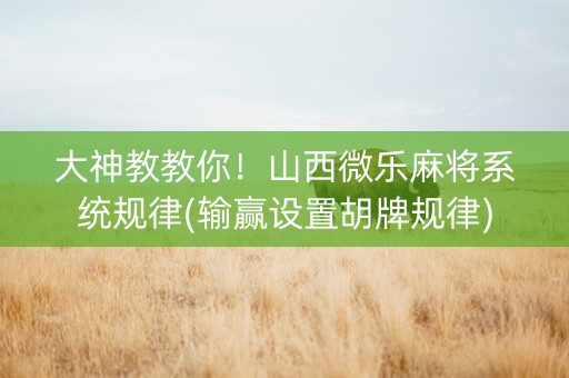 大神教教你！山西微乐麻将系统规律(输赢设置胡牌规律)