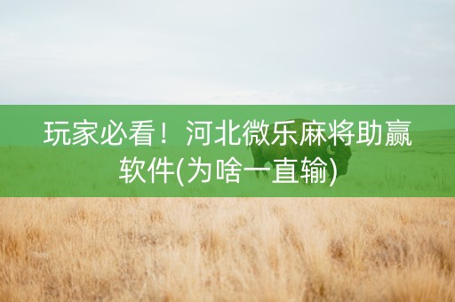 玩家必看！河北微乐麻将助赢软件(为啥一直输)